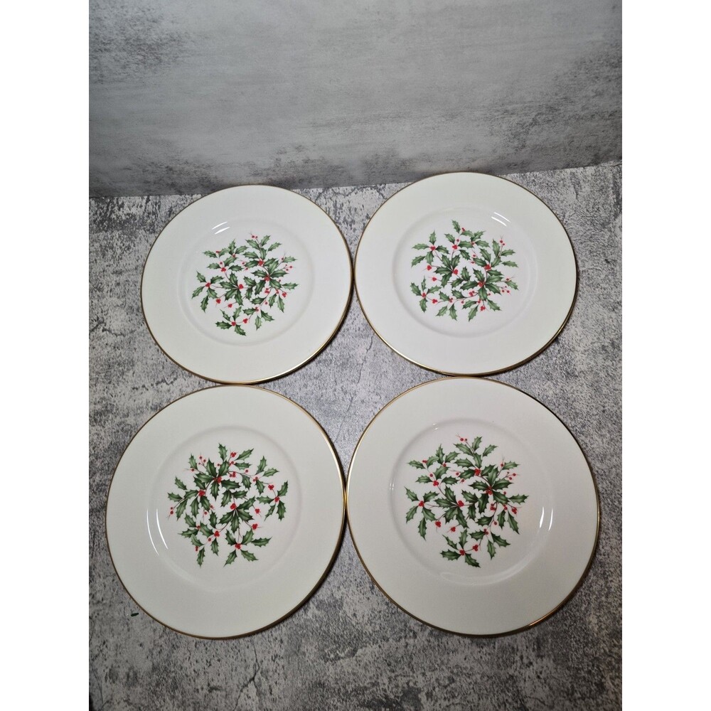 Rare 6.5” Lenox Holiday Special Christmas Holly 4 Bread & Butter Plates USA
